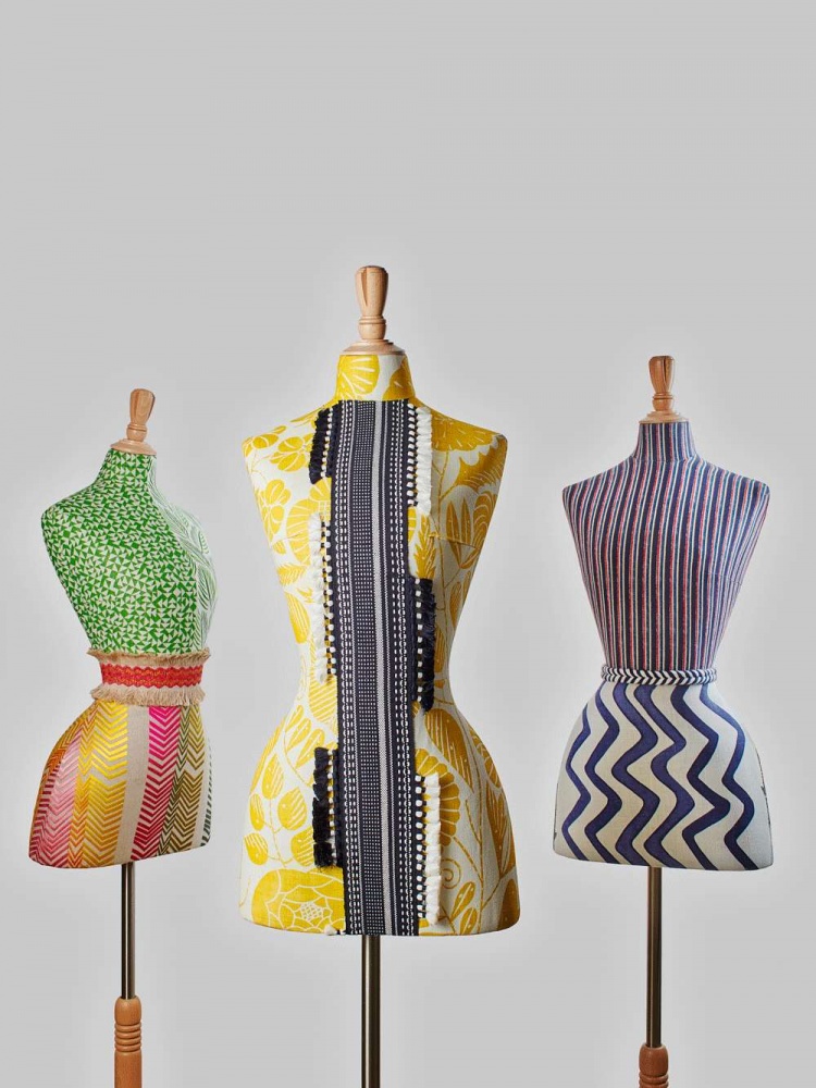Kit Kemp Rick Rack Linen Embroidery Fabric in Indigo